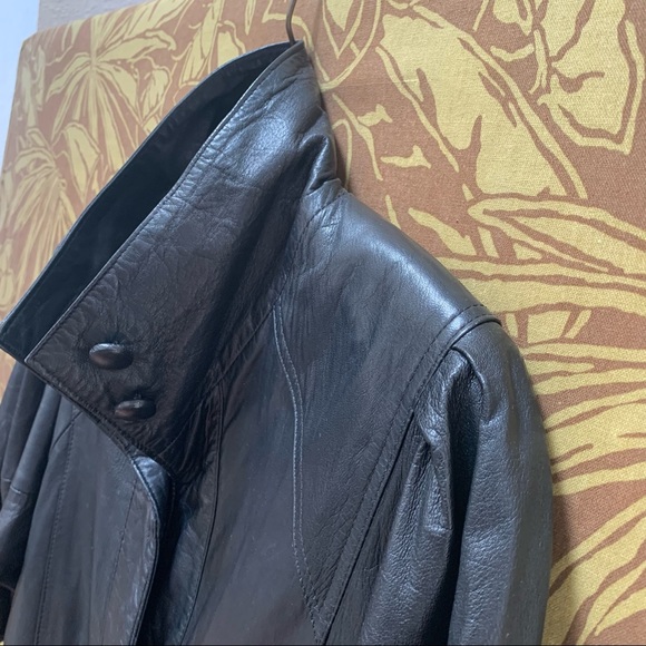 80’s 90’s Drop Waist Puff Sleeve Leather Bomber Jacket - Picture 5 of 16